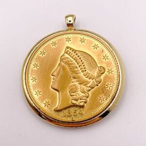 Vintage Kellogg & Co. Gold Tone Replica $20 Coin Pendant for Necklace